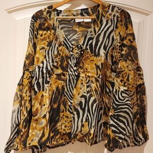 💥4 for $25💥Newport News Zebra-Brow Rosette Blouse